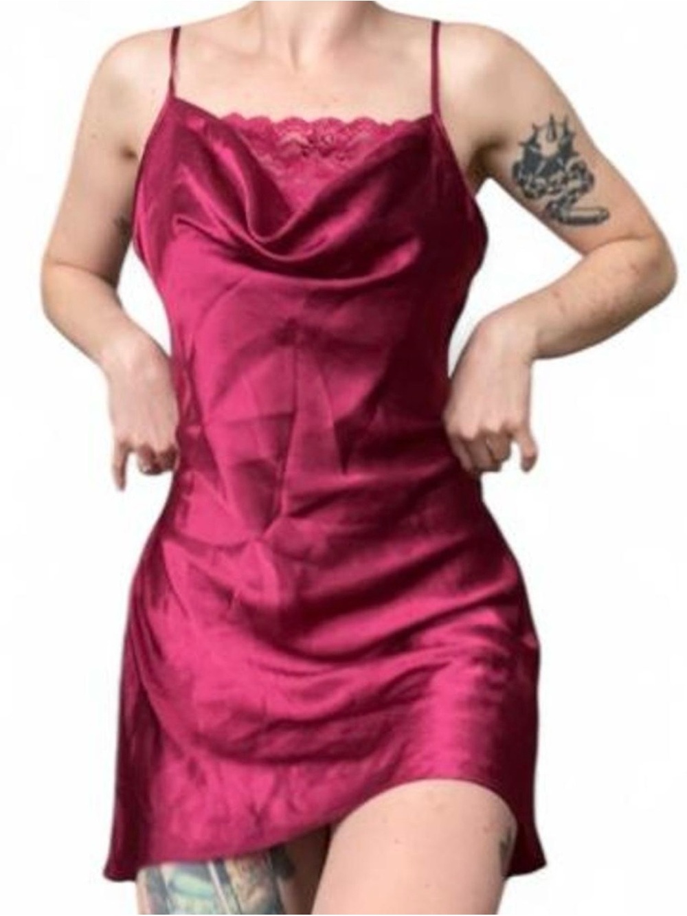 La Vie En Rose Satin Cowl-Neck Slip Dress